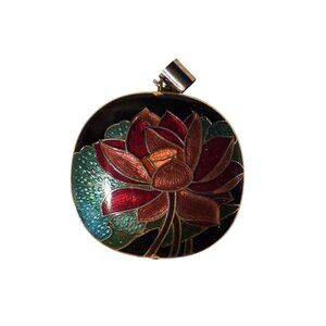 Vintage Cloisonne‎ Lotus Pendant Necklace